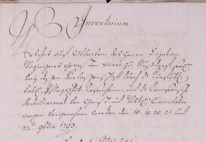 Nachlassinventar des Vikars Kajetan Wazinger von Nußdorf am Inn, 1793 (Ausschnitt)