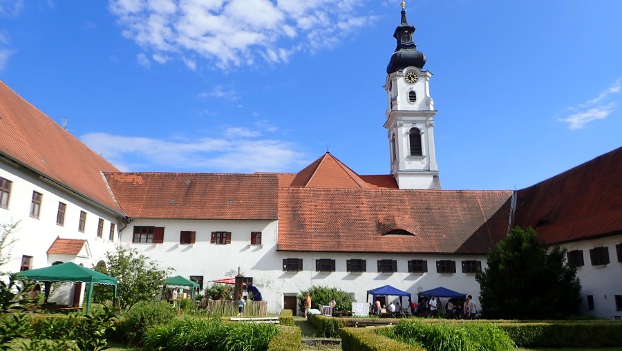 Blick in den Klostergarten und auf Klosterkirche