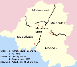 Karte Erzbischöfliche Schulen Erzdiözese München-Freising Mitte
