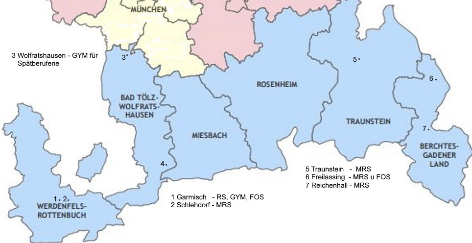 Karte Erzbischöfliche Schulen Erzdiözese München Süden