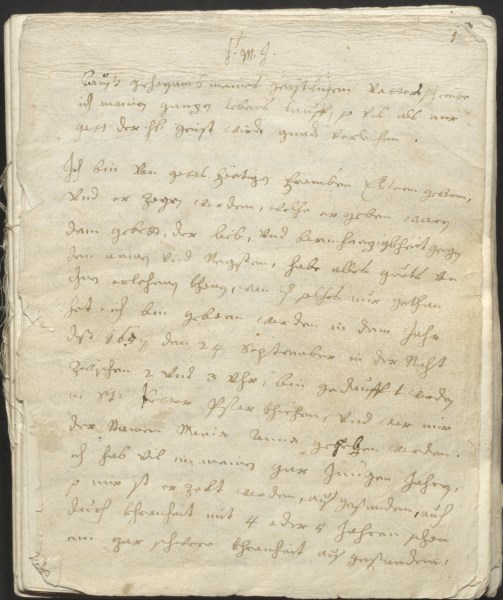 Erste Seite der autographen Autobiographie von 1702