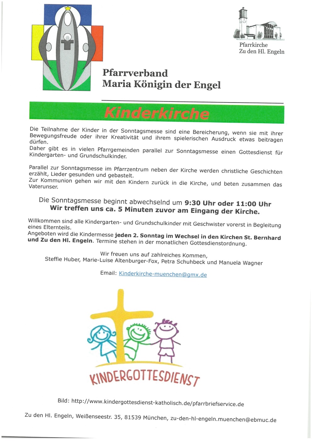 Kinderkirche, Zu den Hl. Engeln, Sonntag, Einladung, Kinder, Familien