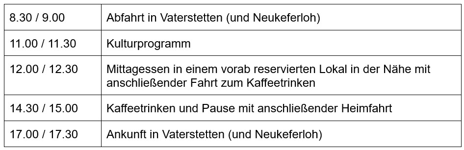 Tabelle Beispiel Ablauf Seniorenfahrt