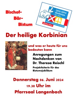 Plakat Vortrag Heiliger Korbinian