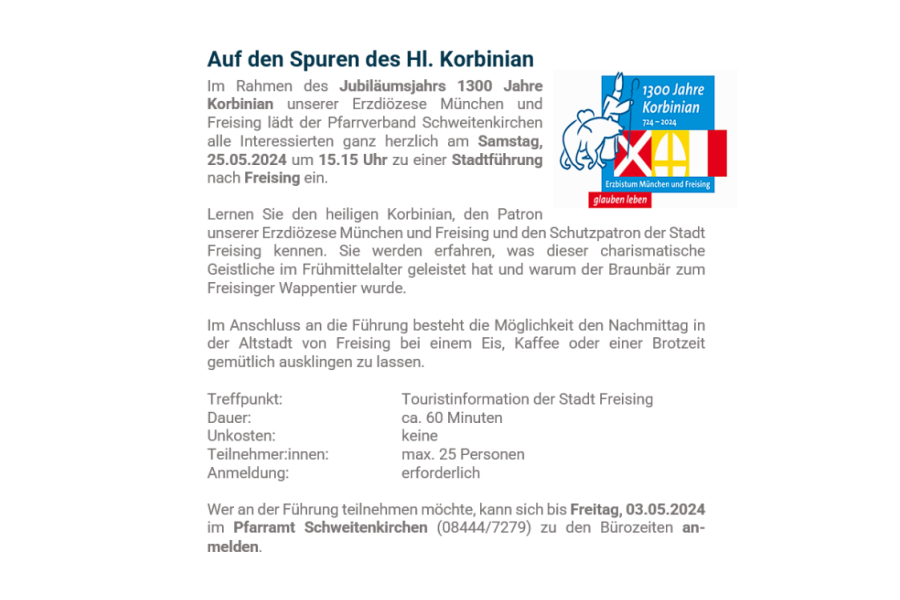 Einladung zu einer Stadtführung in Freising
