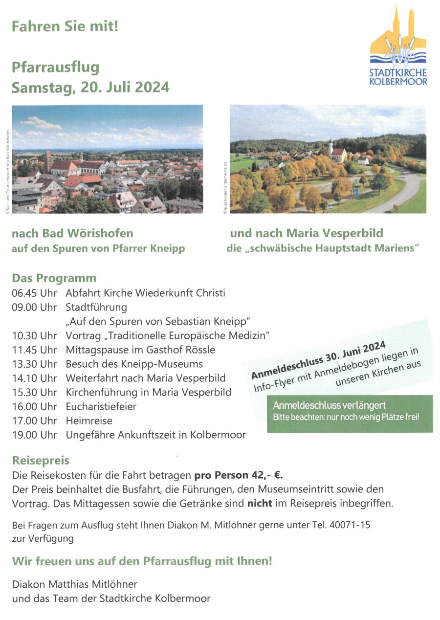 Einladung zum Pfarrausflug 20. Juli 2024
