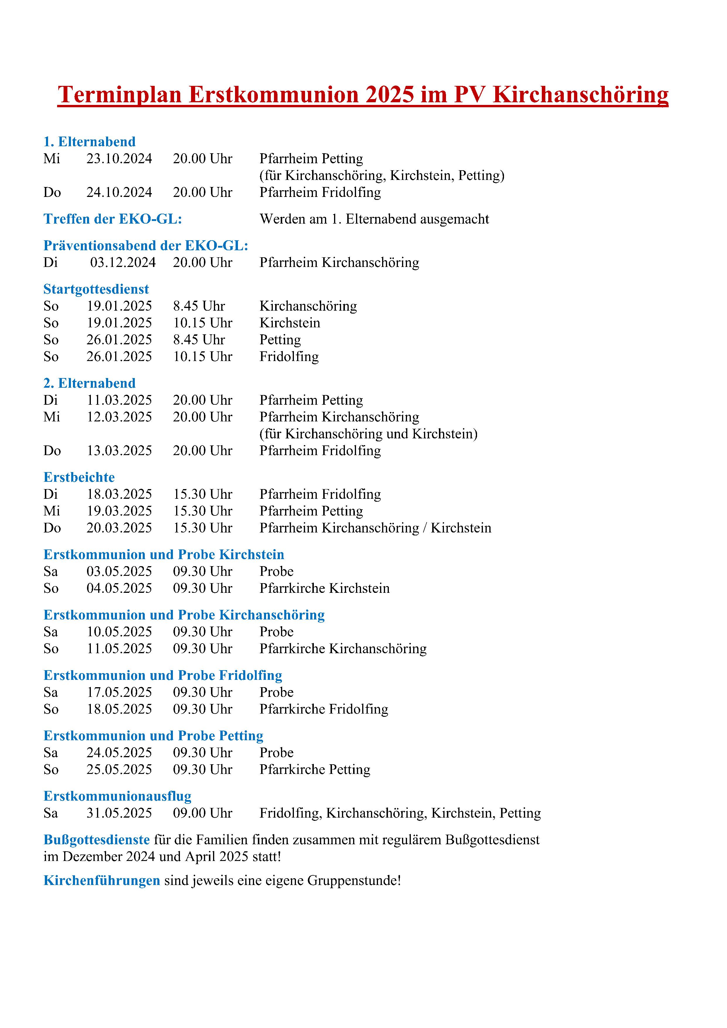 Terminplan Erstkommunion 2025 Bild