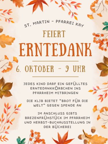 Einladungs-Flyer für Erntedank in der Pfarrei Kay im Pfarrverband Tittmoning