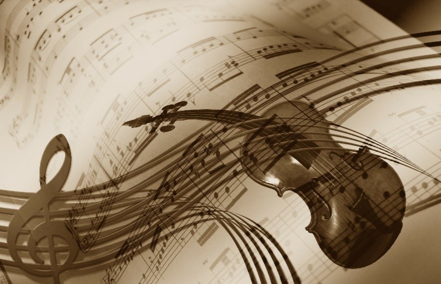 Violine und Noten auf dem Konzertplakat