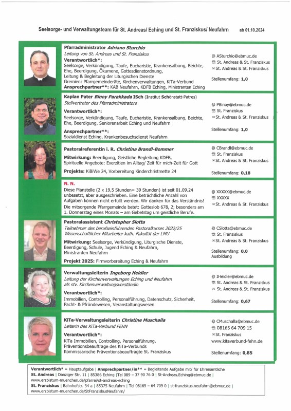 Aufgaben des Seelsorge- und Verwaltungsteams