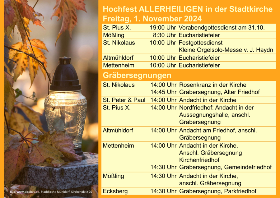 Termine für Allerheiligen 01.11.2024