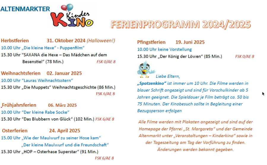 Kinderkino Ferienprogramm 2025