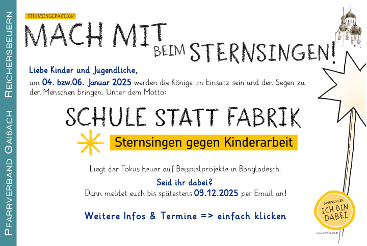 Mach mit bei den Sternsingern im Pfarrveband Gaißach-Reichersbeuern