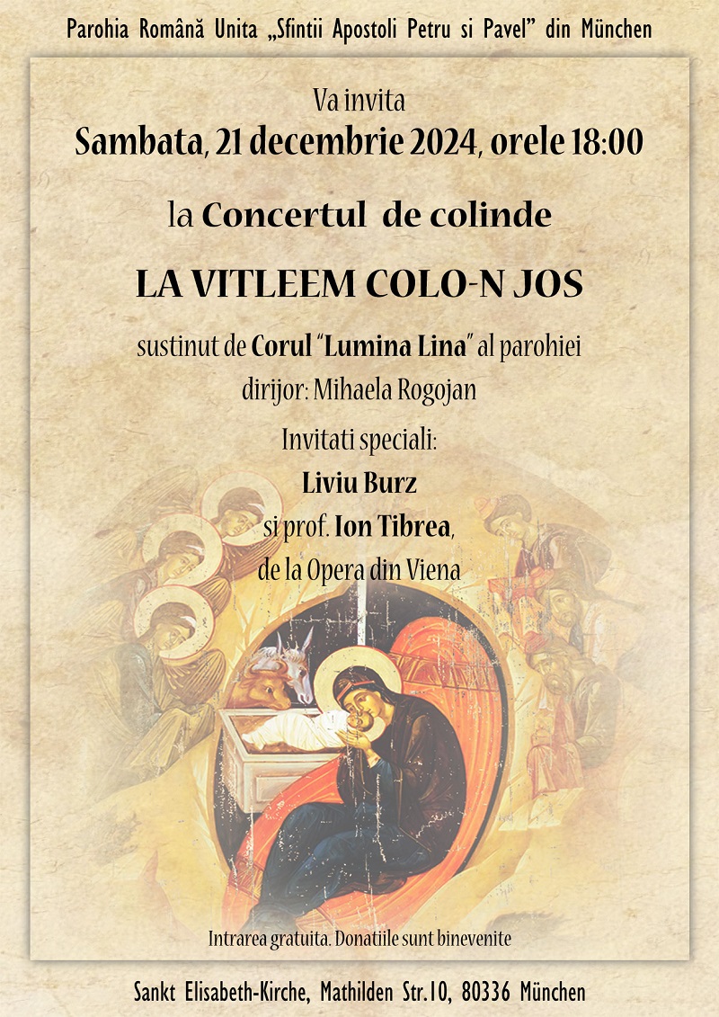 Invitatie concert colinde 21.12.2024