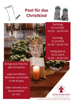 Plakat für die Aktion Post für das Christkind im Münchner Dom zum Advent 2024