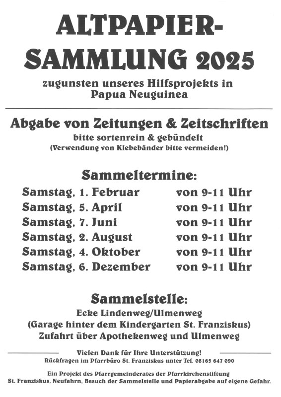 Altpapiersammeltermine