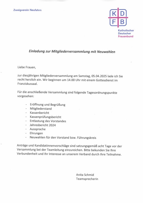 Einladung Jahresversammlung