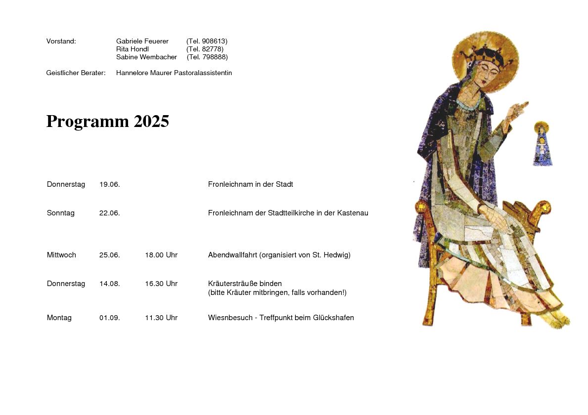 Jahresprogramm Frauengruppe St. Hedwig Quartal III