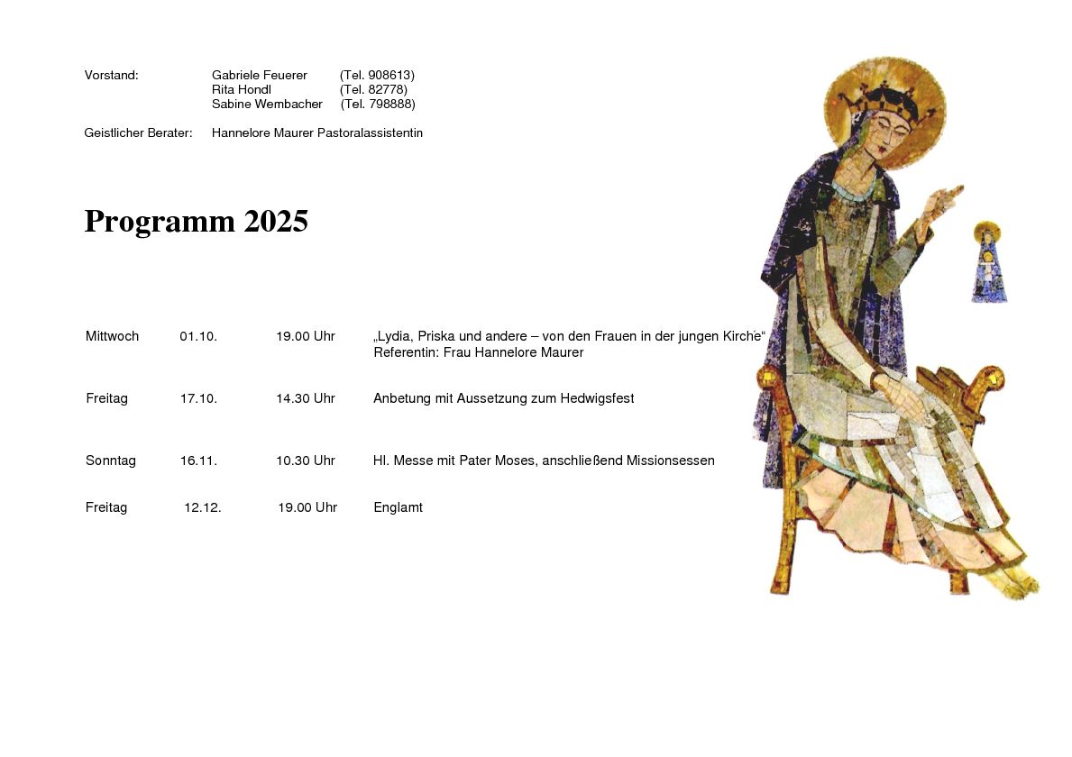 Jahresprogramm Frauengruppe St. Hedwig Quartal IV
