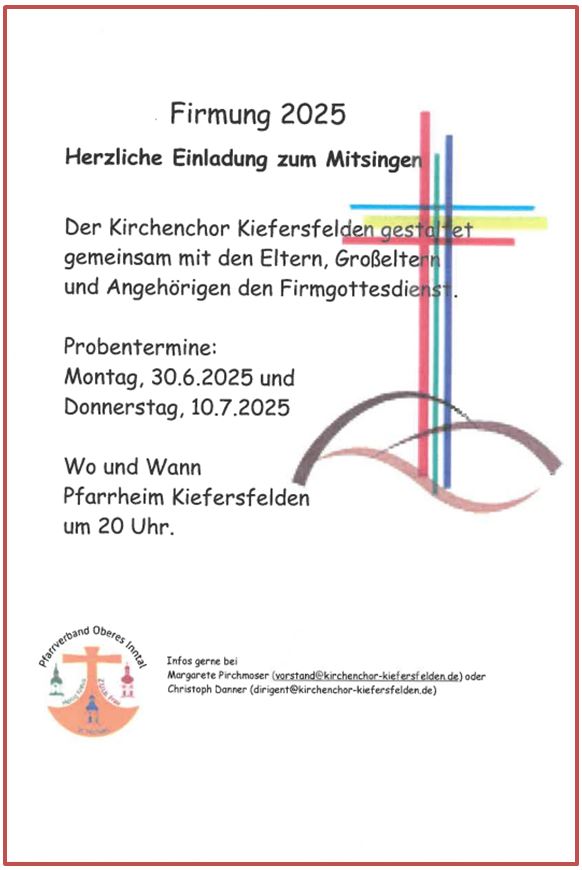 Einladung Kirchenchor für Mitsingen Firmung 2025