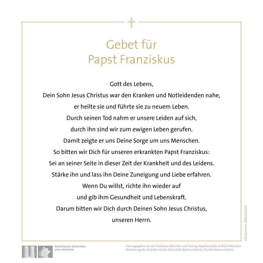 Gebet für Papst Franziskus