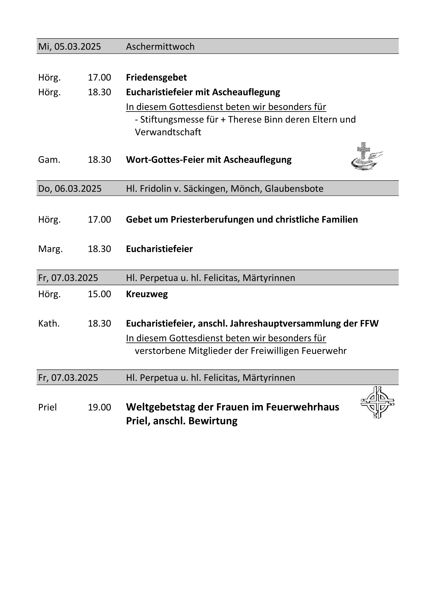 Gottesdienstordnung Pfarrverband Hörgertshausen Gammelsdorf vom 28.02.2025 bis 06.04.2025 Seite 2