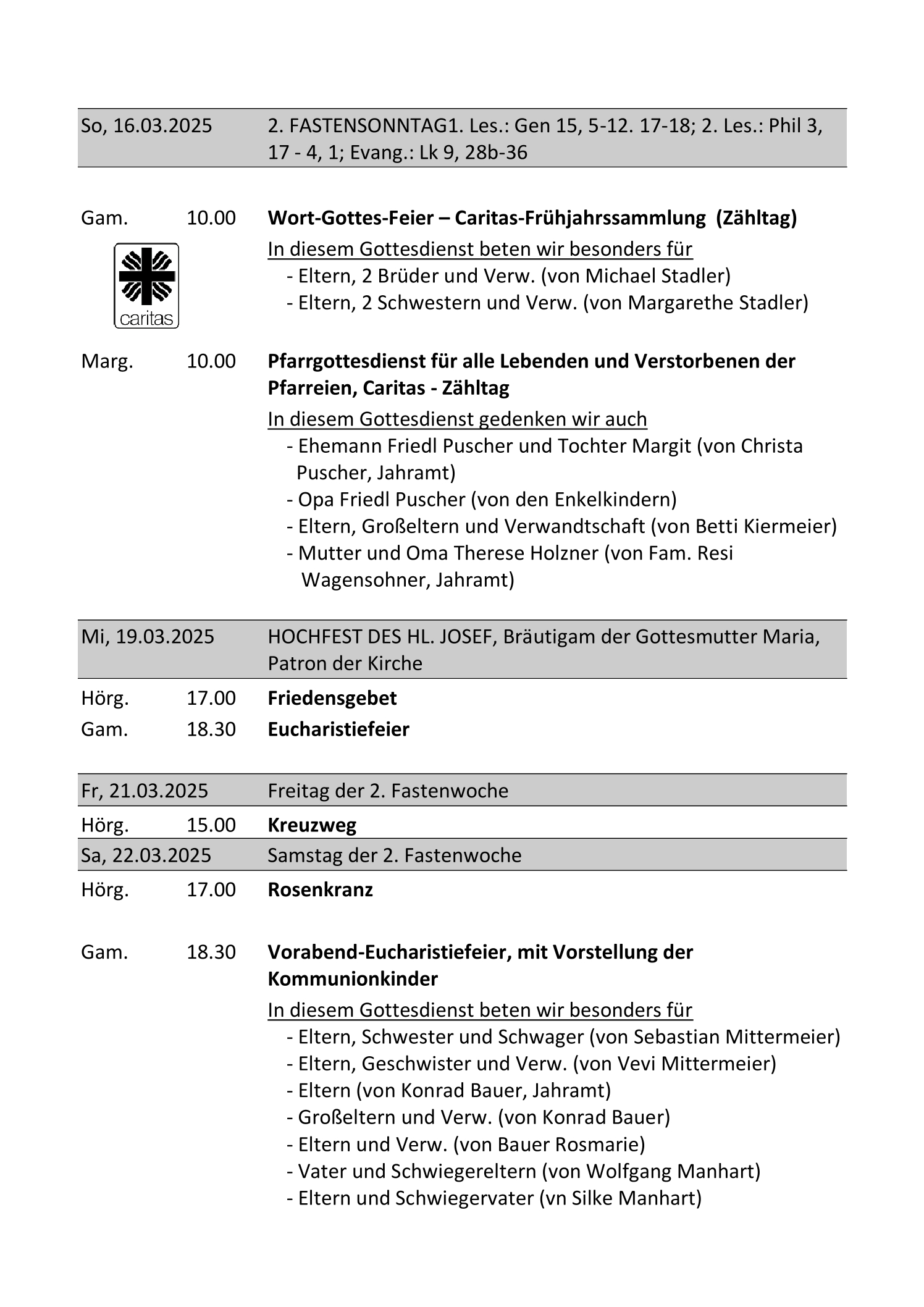 Gottesdienstordnung Pfarrverband Hörgertshausen Gammelsdorf vom 28.02.2025 bis 06.04.2025 Seite 5
