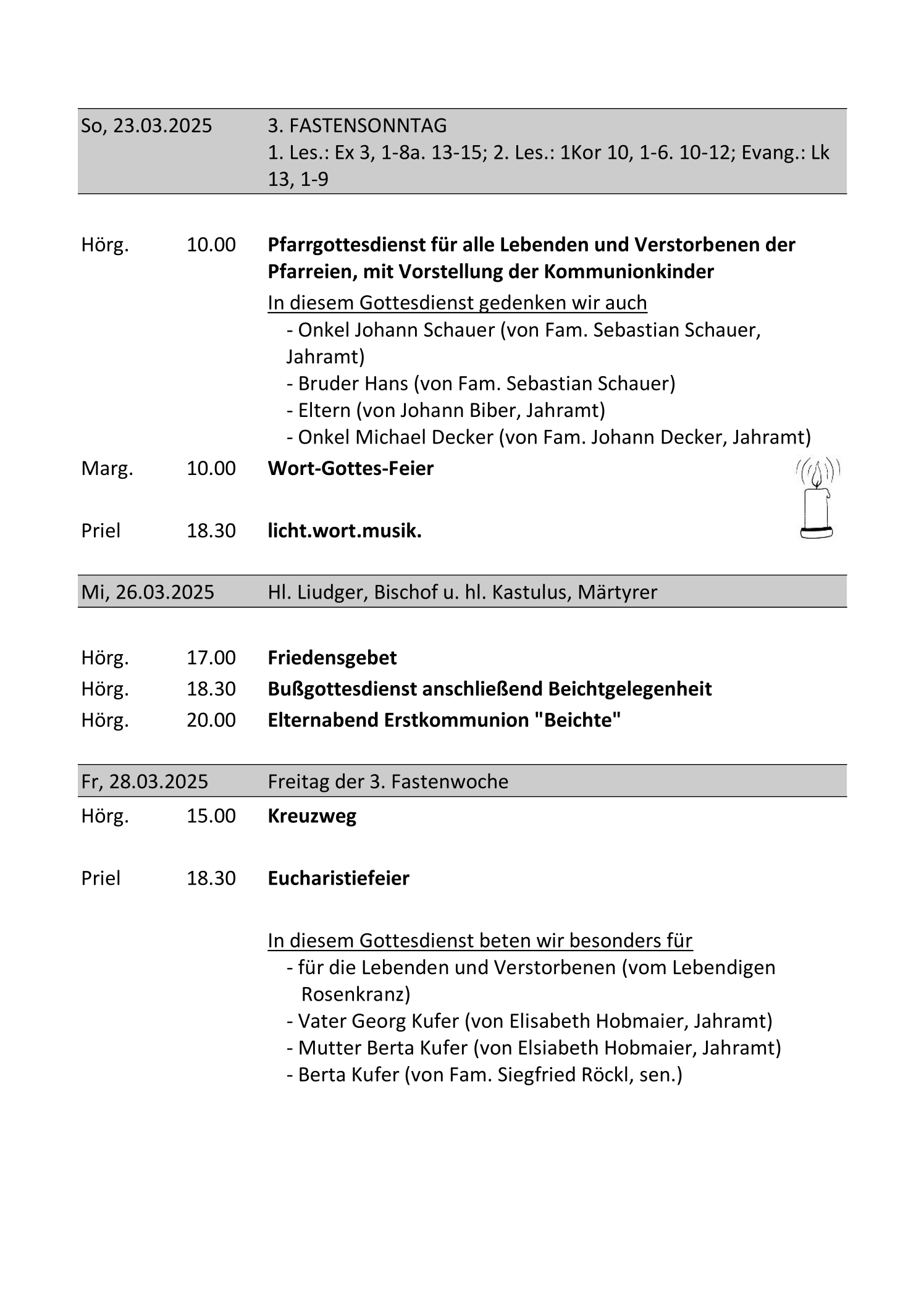 Gottesdienstordnung Pfarrverband Hörgertshausen Gammelsdorf vom 28.02.2025 bis 06.04.2025 Seite 6