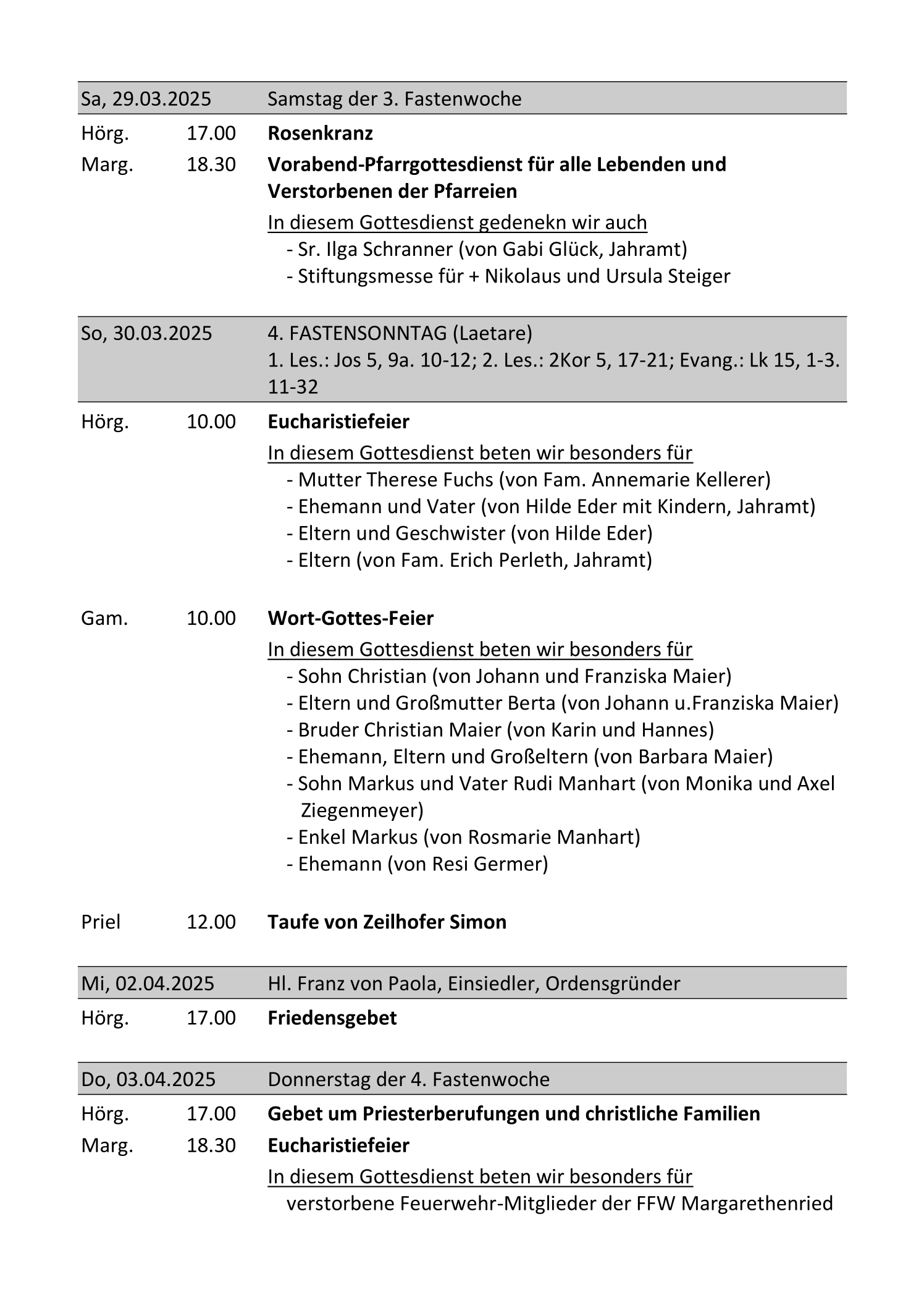 Gottesdienstordnung Pfarrverband Hörgertshausen Gammelsdorf vom 28.02.2025 bis 06.04.2025 Seite 7