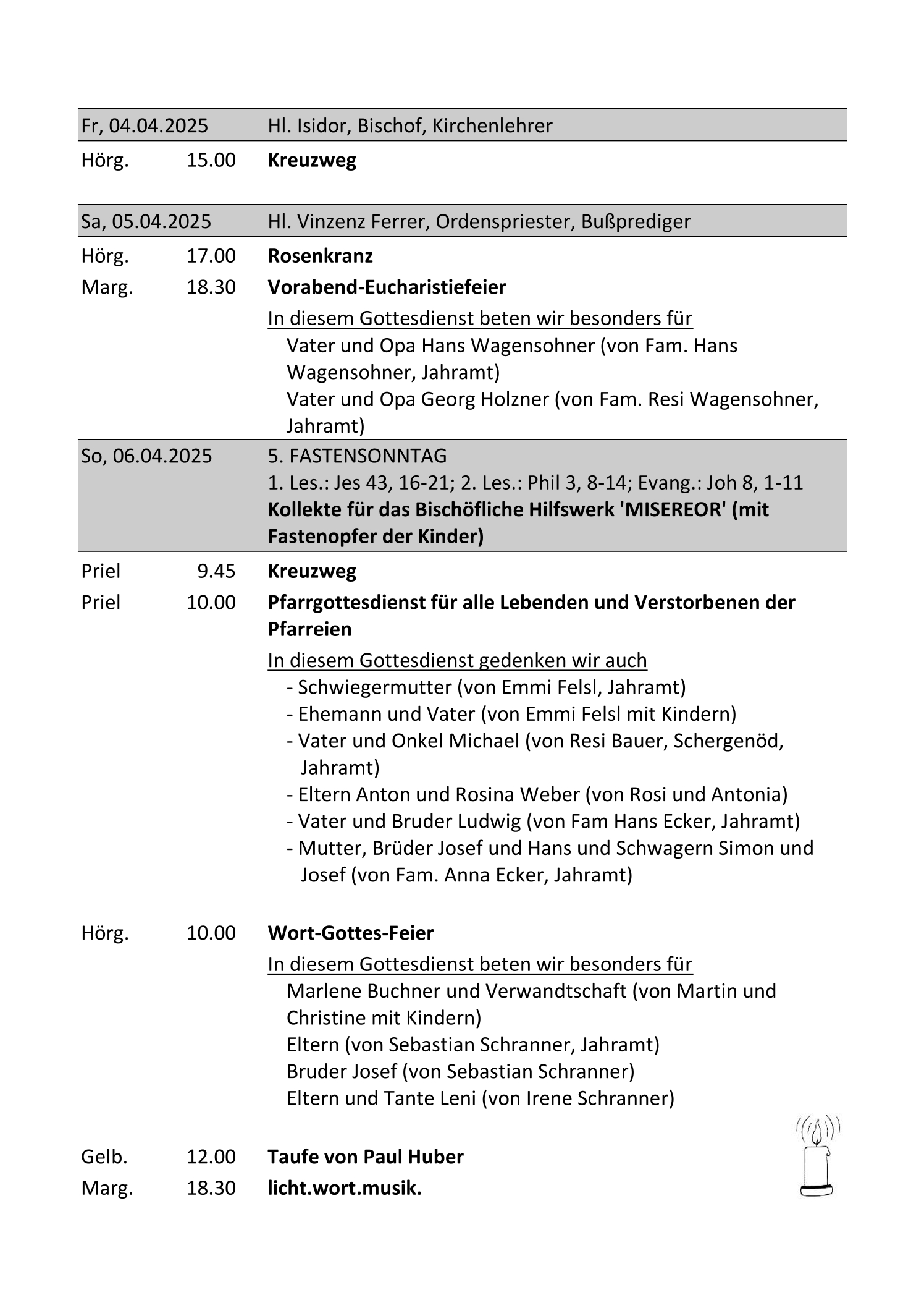 Gottesdienstordnung Pfarrverband Hörgertshausen Gammelsdorf vom 28.02.2025 bis 06.04.2025 Seite 8