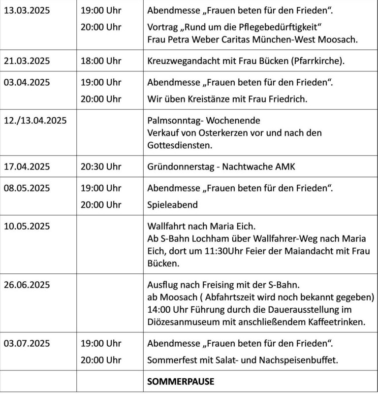 Frauenkreis Termine bis Sommer 2025