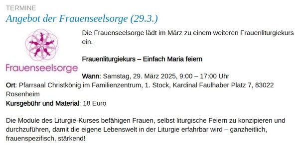 Angebote der Frauenseelsorge