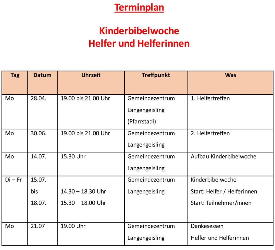 Terminplan Helfer