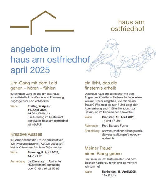 Plakat des Hauses am Ostfriedhof mit den Terminen im April 2025
