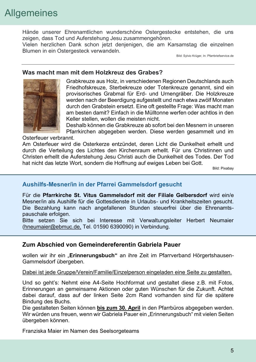 Pfarrblatt für die Pfarrverbände Hörgertshausen-Gammelsdorf und Mauern 05. April bis 04. Mai 2025 Seite 05
