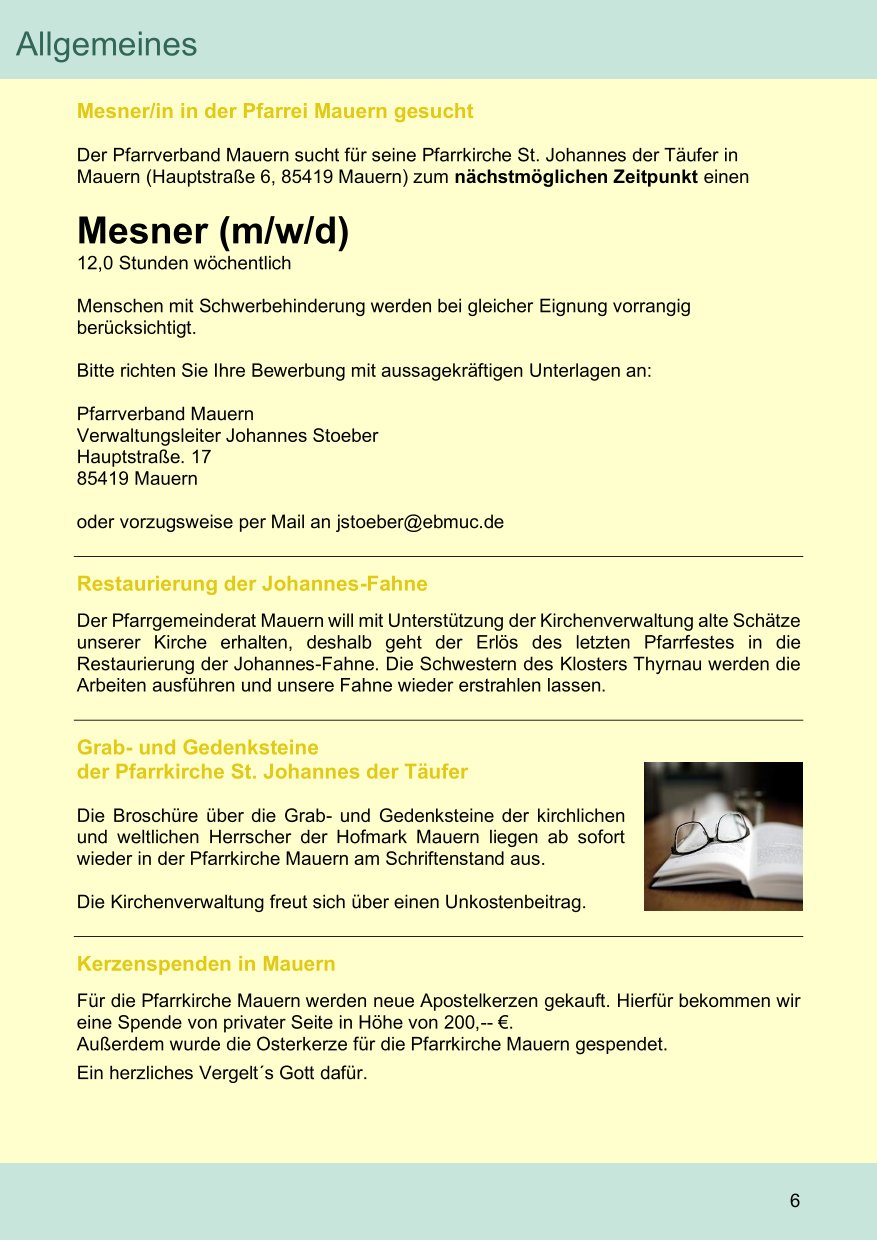 Pfarrblatt für die Pfarrverbände Hörgertshausen-Gammelsdorf und Mauern 05. April bis 04. Mai 2025 Seite 06