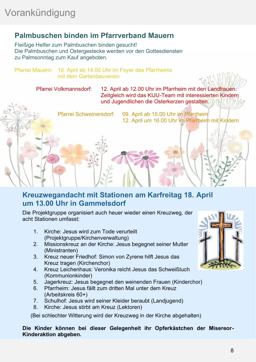 Pfarrblatt für die Pfarrverbände Hörgertshausen-Gammelsdorf und Mauern 05. April bis 04. Mai 2025 Seite 08