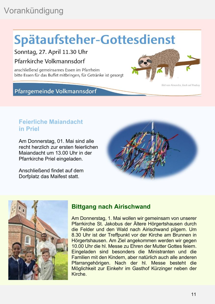 Pfarrblatt für die Pfarrverbände Hörgertshausen-Gammelsdorf und Mauern 05. April bis 04. Mai 2025 Seite 11