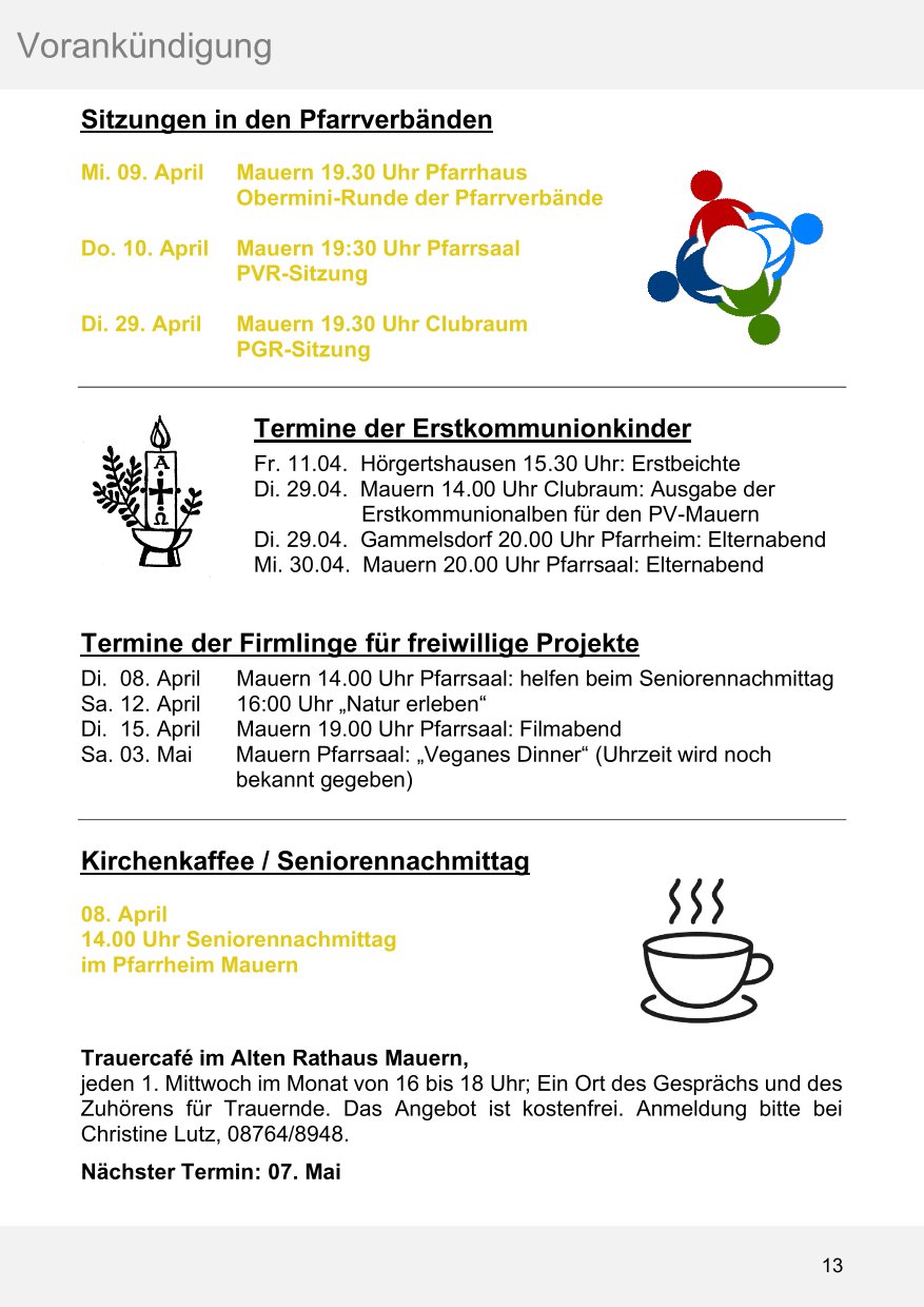 Pfarrblatt für die Pfarrverbände Hörgertshausen-Gammelsdorf und Mauern 05. April bis 04. Mai 2025 Seite 13