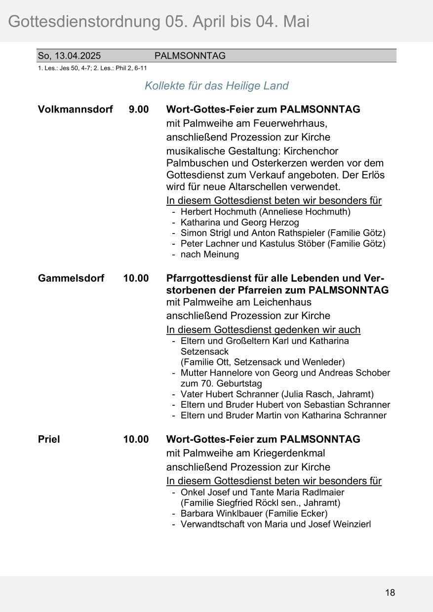 Pfarrblatt für die Pfarrverbände Hörgertshausen-Gammelsdorf und Mauern 05. April bis 04. Mai 2025 Seite 18