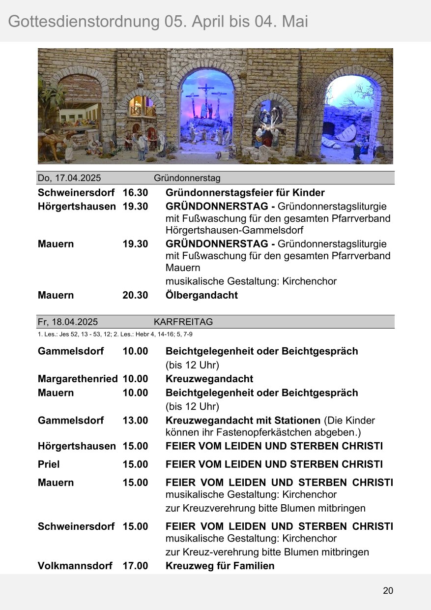 Pfarrblatt für die Pfarrverbände Hörgertshausen-Gammelsdorf und Mauern 05. April bis 04. Mai 2025 Seite 20