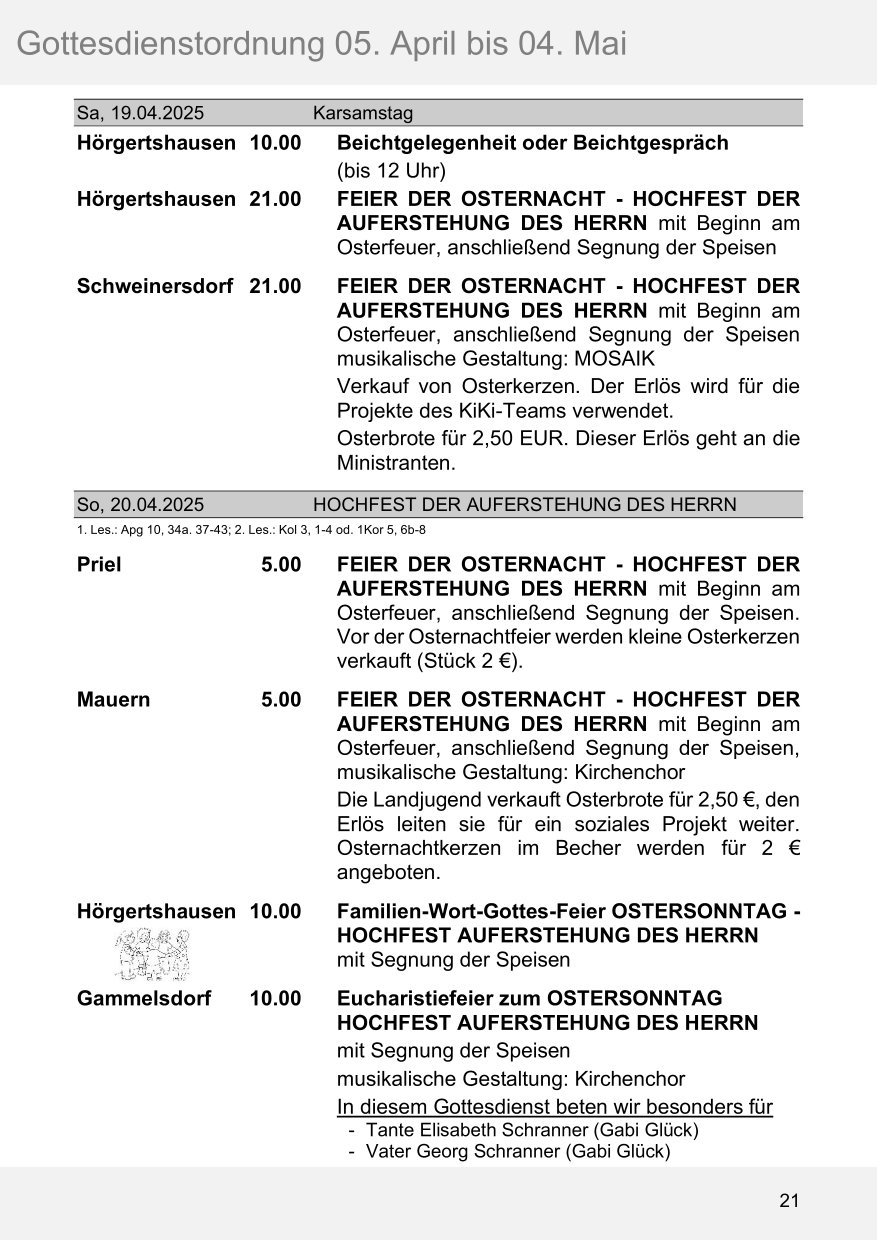 Pfarrblatt für die Pfarrverbände Hörgertshausen-Gammelsdorf und Mauern 05. April bis 04. Mai 2025 Seite 21