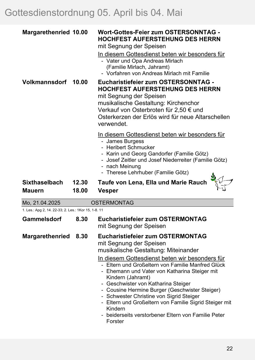 Pfarrblatt für die Pfarrverbände Hörgertshausen-Gammelsdorf und Mauern 05. April bis 04. Mai 2025 Seite 22