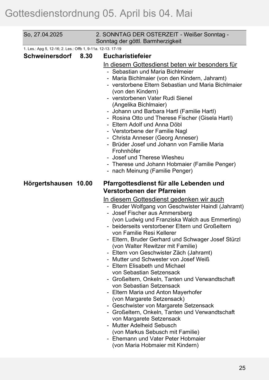 Pfarrblatt für die Pfarrverbände Hörgertshausen-Gammelsdorf und Mauern 05. April bis 04. Mai 2025 Seite 25