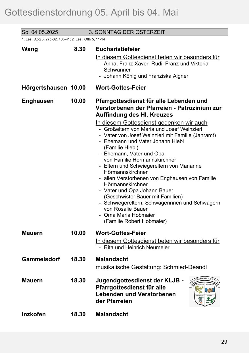 Pfarrblatt für die Pfarrverbände Hörgertshausen-Gammelsdorf und Mauern 05. April bis 04. Mai 2025 Seite 29