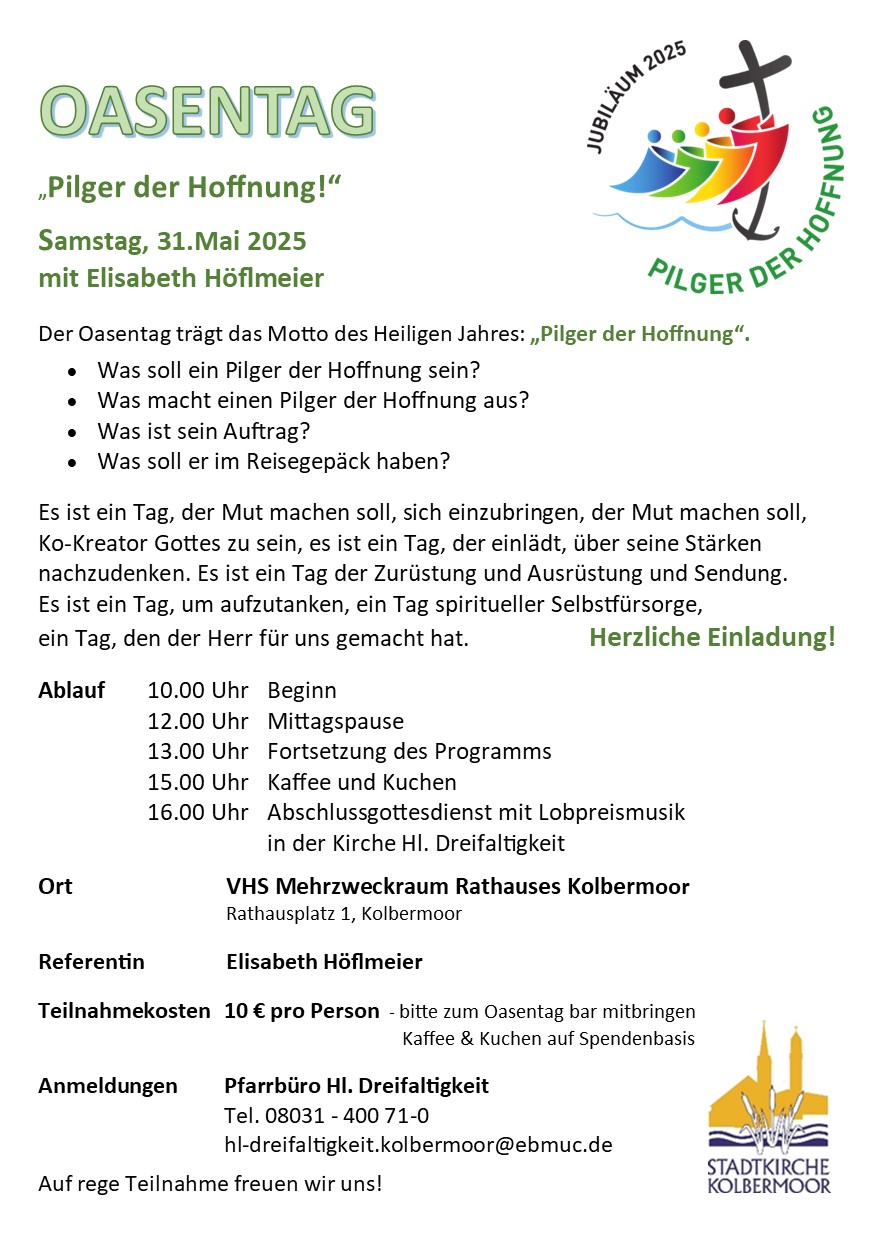 Einladung zum Oasentag 2025 <br/>Thema: Pilger der Hoffnung