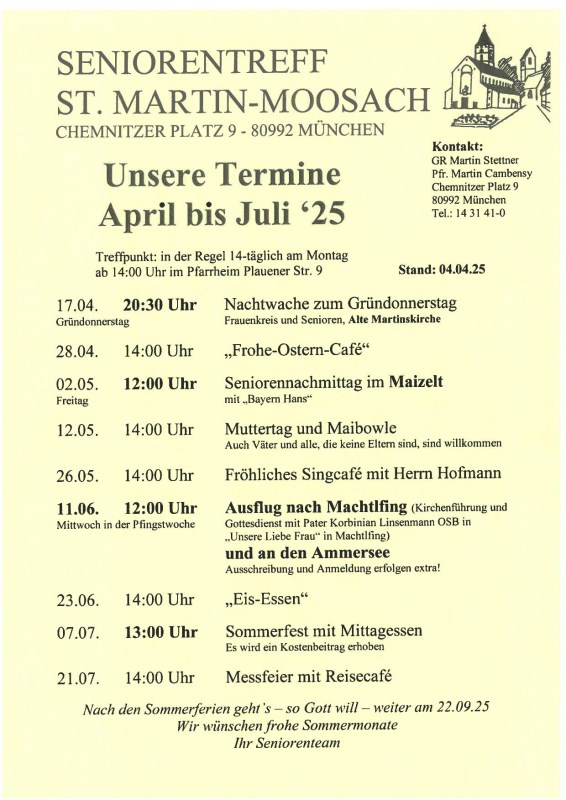 Programm Seniorentreff April bis Juli