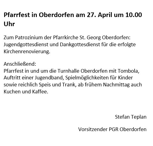 Einladung zum Pfarrfest in Oberdorfen 2025