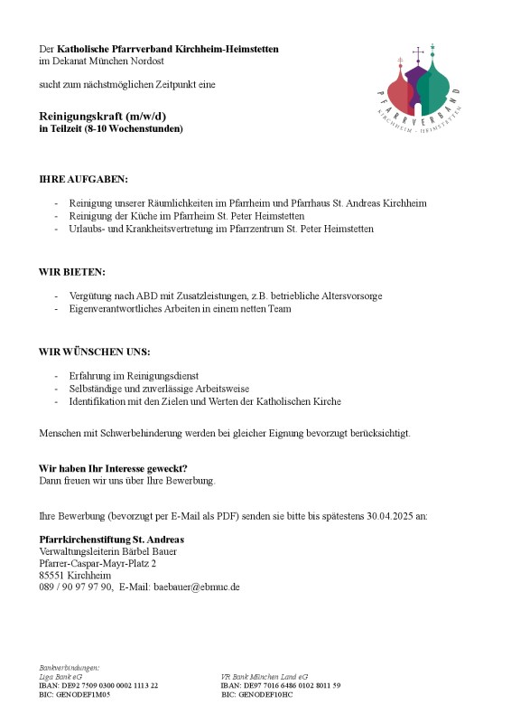 Reinigungskraft - Stellenanzeige