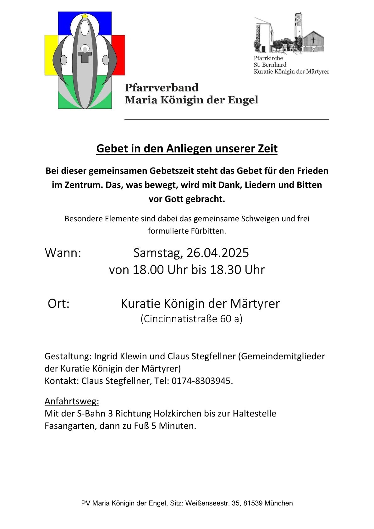 Einladung zum Friedensgebet in Königin der Märtyrer April 2025